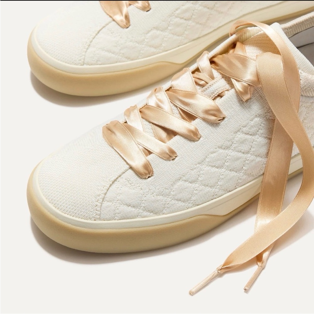 Rothy's Cream Quilted Sneakers with Satin Laces